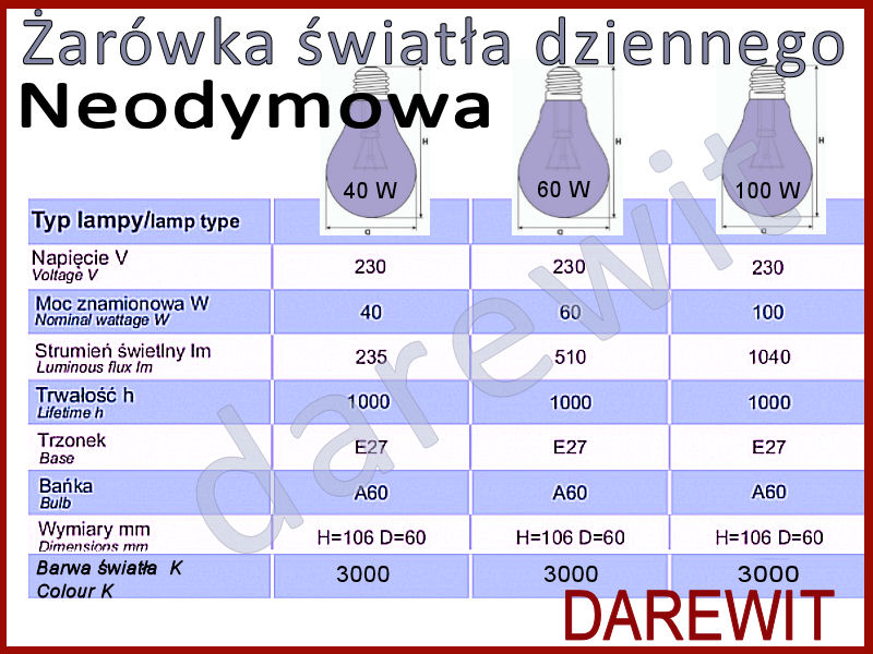 Neodymowe żarówki dzienne - darewit