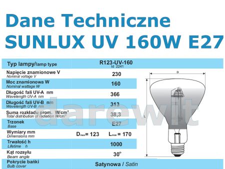 żarówka UV 160W | promiennik UV SUNLUX 160W gady płazy