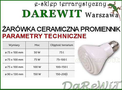 Porcelanowa żarówka grzewcza Tricie 100W - sklep darewit Warszawa