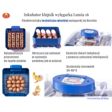 Inkubator wylęgarka LUMIA 16 Borotto charakterystyka