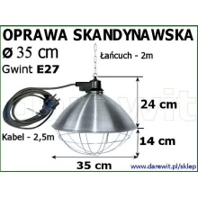 SKANDYNAWSKA OPRAWA E27 szeroki klosz, większy odbłysk ciepła. Przewód 2,5m.