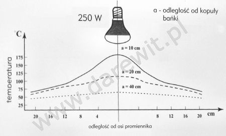 rozkład temperatury pod promiennikiem podczerwonym gastronomicznym- darewit